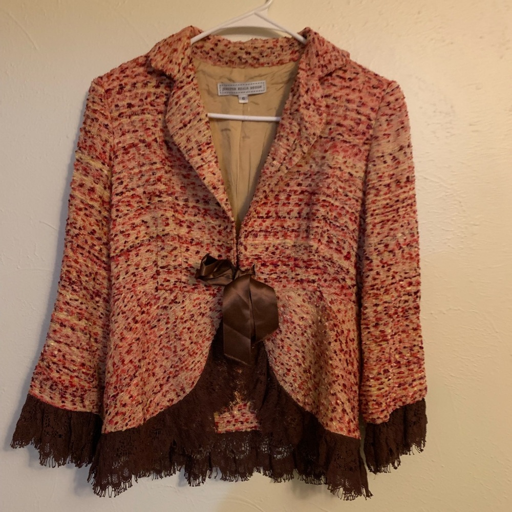 Jennifer Reale Design size 6 tweed lace jacket cardigan